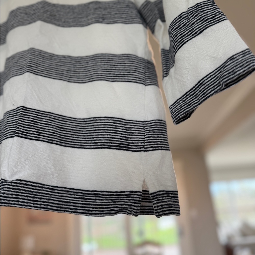 Talbots Black & White Striped Boat Neck 3/4 Sleeve Cotton Top - L - Picture 3 of 4